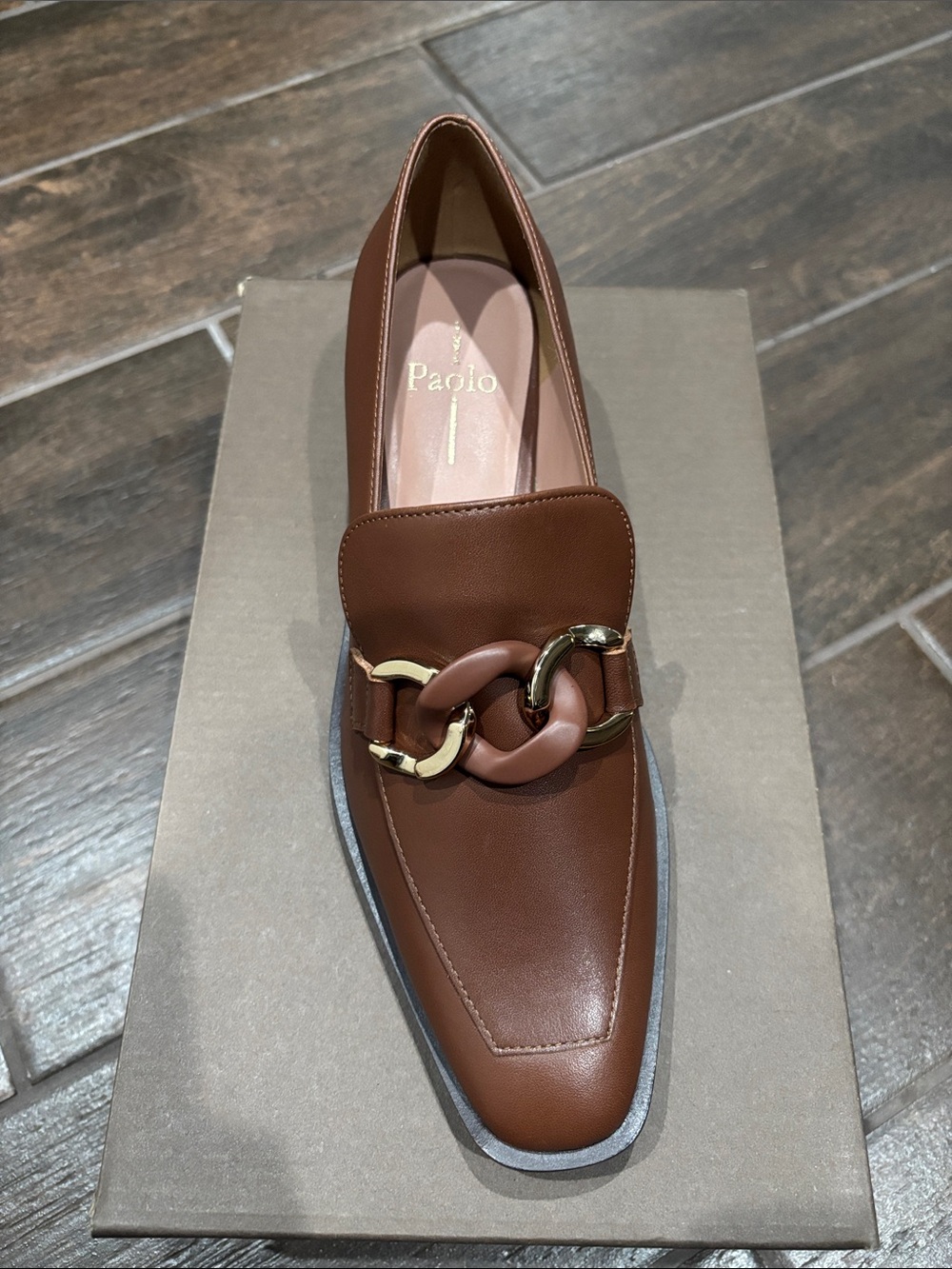 Paolo Brown Leather Chain-Link Loafer
